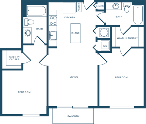 Floor plan for 2 beds, 2 baths, 994 sqft