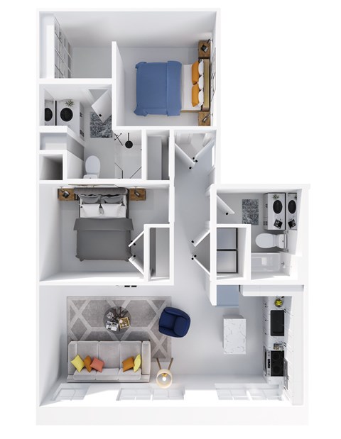 Floor plan for 2 beds, 2 baths