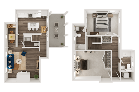 Floor plan for 2 beds, 2 baths, 1355 sqft