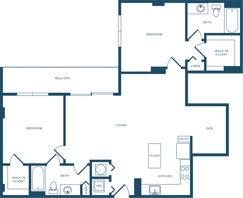 Floor plan for 2 beds, 2 baths, 1263 sqft
