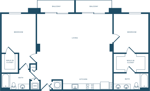 Floor plan for 2 beds, 2 baths, 1541 sqft