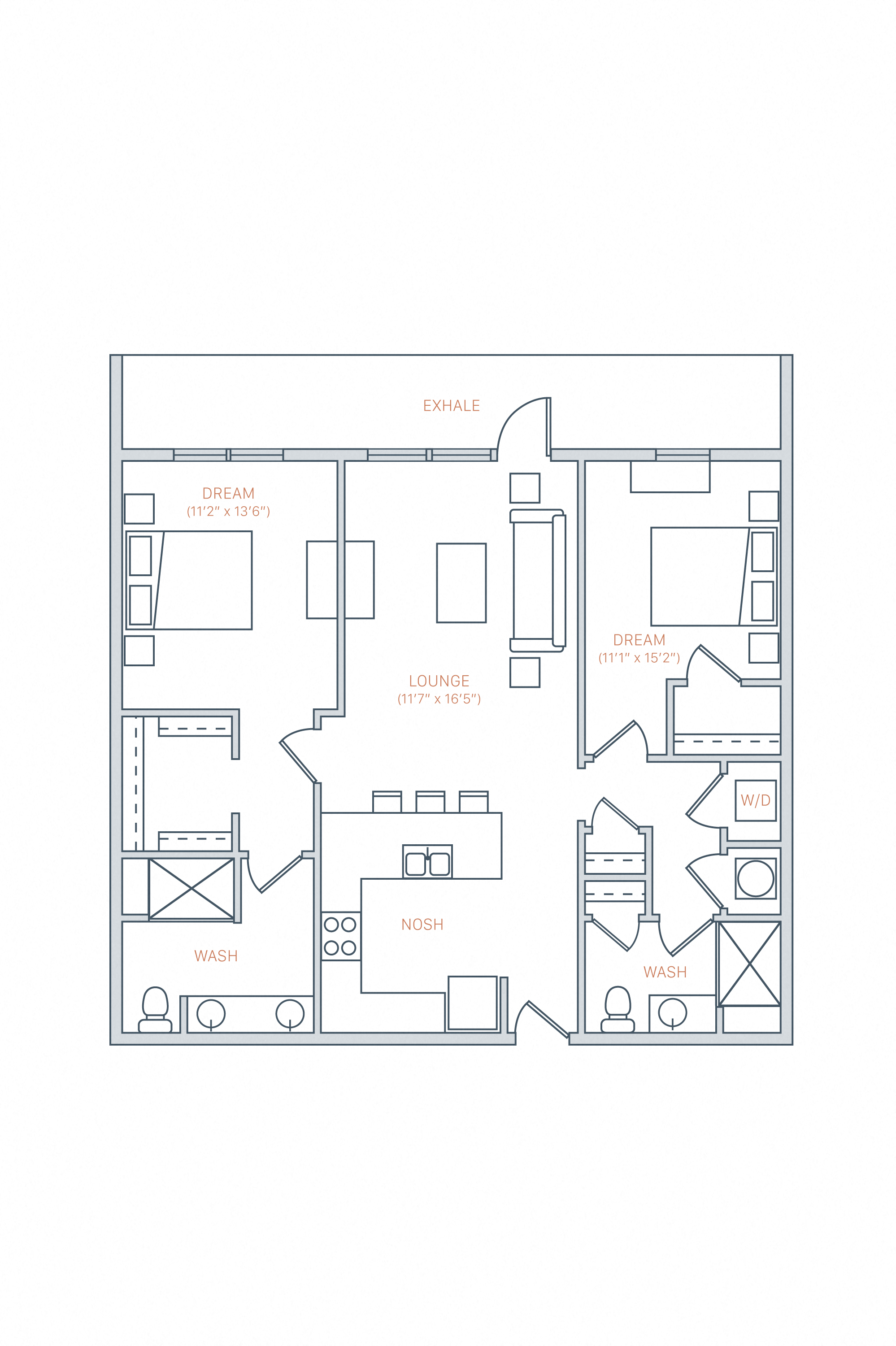 Floor plan for 2 beds, 2 baths, 1085 sqft