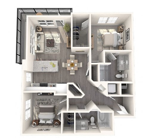 Floor plan for 2 beds, 2 baths, 1067 sqft