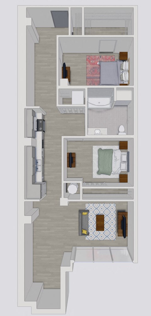 Floor plan for 2 beds, 2 baths, 1054 sqft