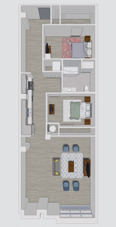 Floor plan for 2 beds, 2 baths, 1166 sqft