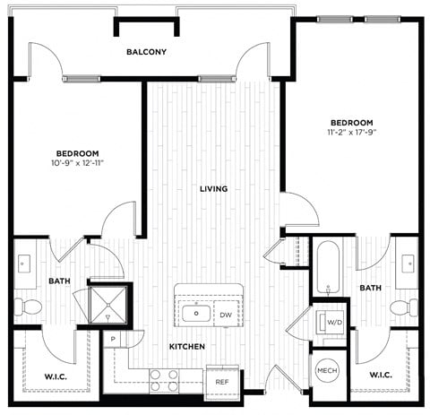 Floor plan for 2 beds, 2 baths, 1026 sqft