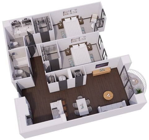 Floor plan for 2 beds, 2 baths, 1271 sqft