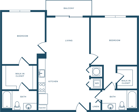 Floor plan for 2 beds, 2 baths, 1144 sqft