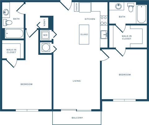Floor plan for 2 beds, 2 baths, 1155 sqft