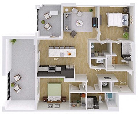Floor plan for 2 beds, 2 baths, 1151 sqft