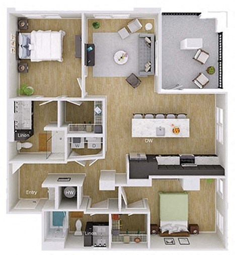 Floor plan for 2 beds, 2 baths, 1232 sqft