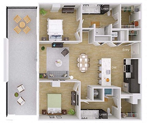 Floor plan for 2 beds, 2 baths, 1258 sqft