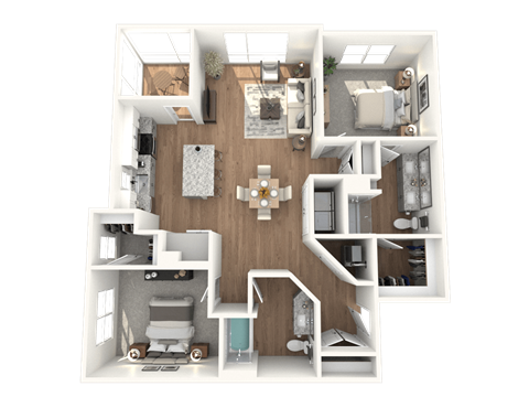 Floor plan for 2 beds, 2 baths, 1219 sqft