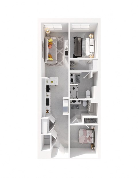 Floor plan for 2 beds, 2 baths, 1023 sqft
