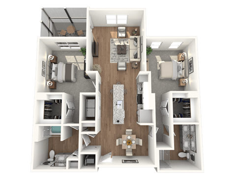 Floor plan for 2 beds, 2 baths, 1197 sqft