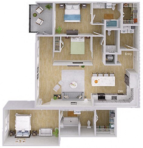 Floor plan for 2 beds, 2.5 baths, 1620 sqft