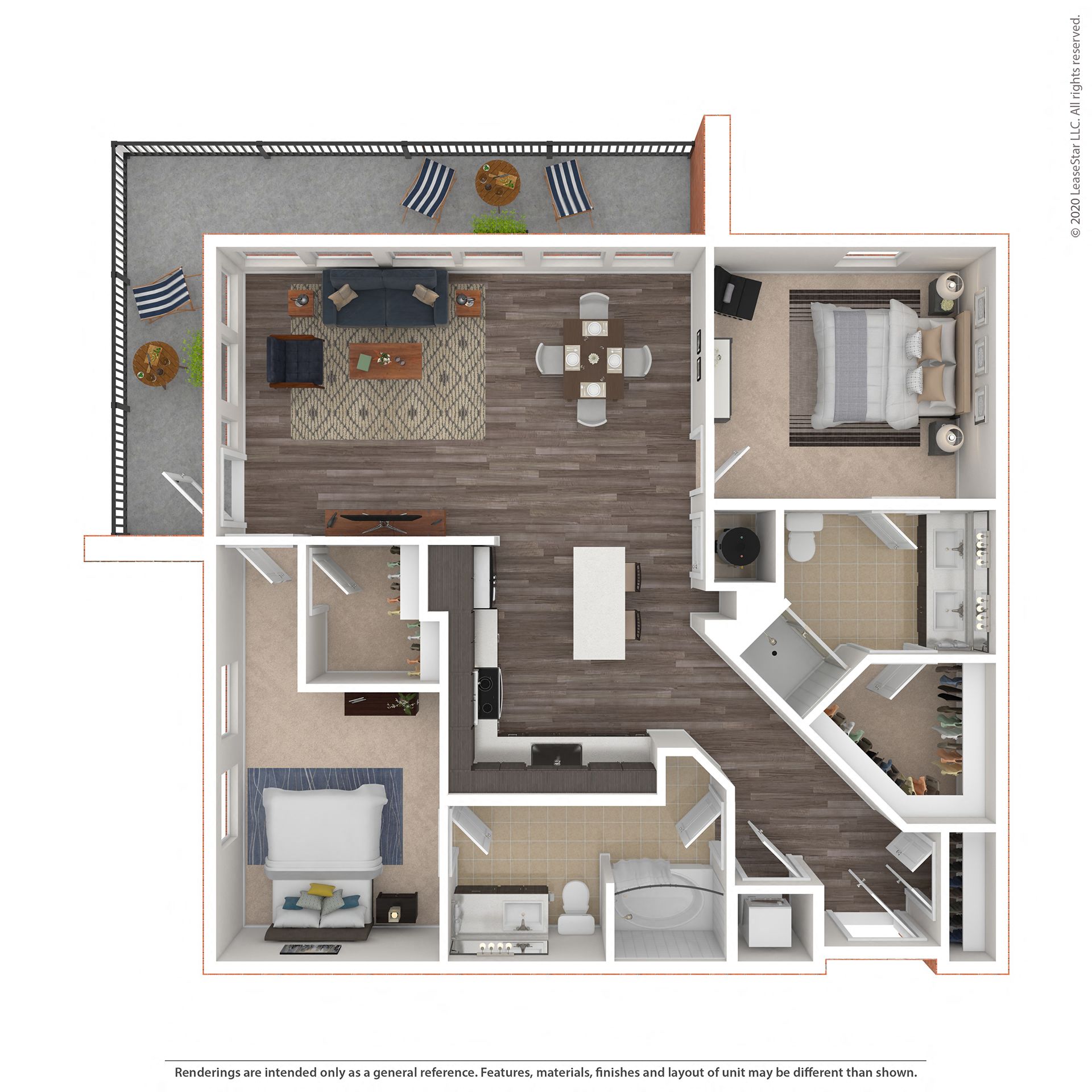Floor plan for 2 beds, 2 baths, 1262 sqft