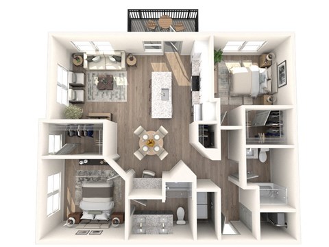 Floor plan for 2 beds, 2 baths, 1165 sqft