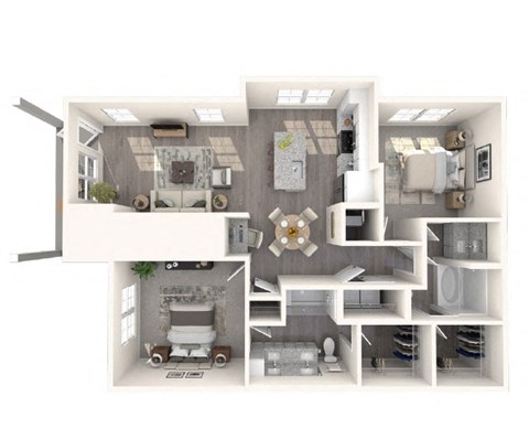 Floor plan for 2 beds, 2 baths, 1137 sqft