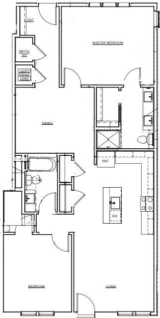 Floor plan for 2 beds, 2 baths, 1222 sqft