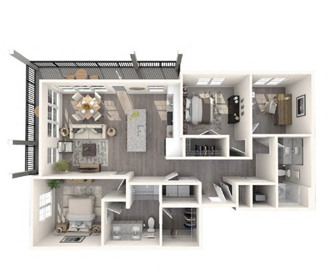 Floor plan for 2 beds, 2 baths, 1217 sqft