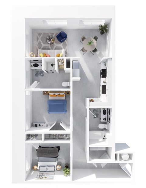 Floor plan for 2 beds, 2 baths, 998 sqft
