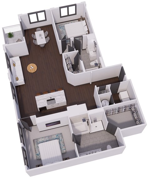 Floor plan for 2 beds, 2 baths, 1462 sqft