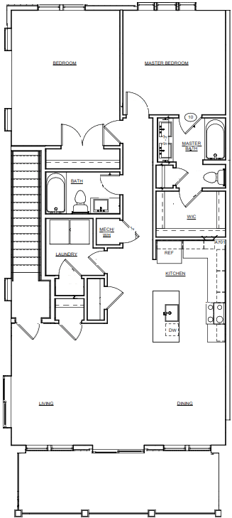 Floor plan for 2 beds, 2 baths, 1291 sqft