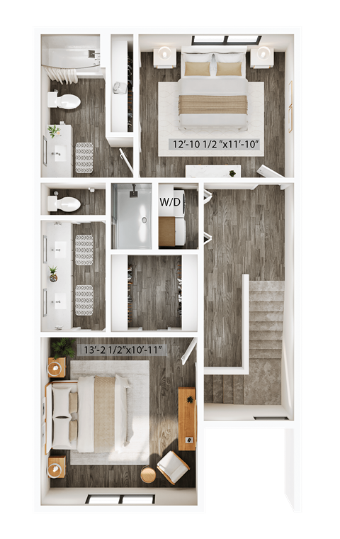 Floor plan for 2 beds, 2.5 baths, 1696 sqft