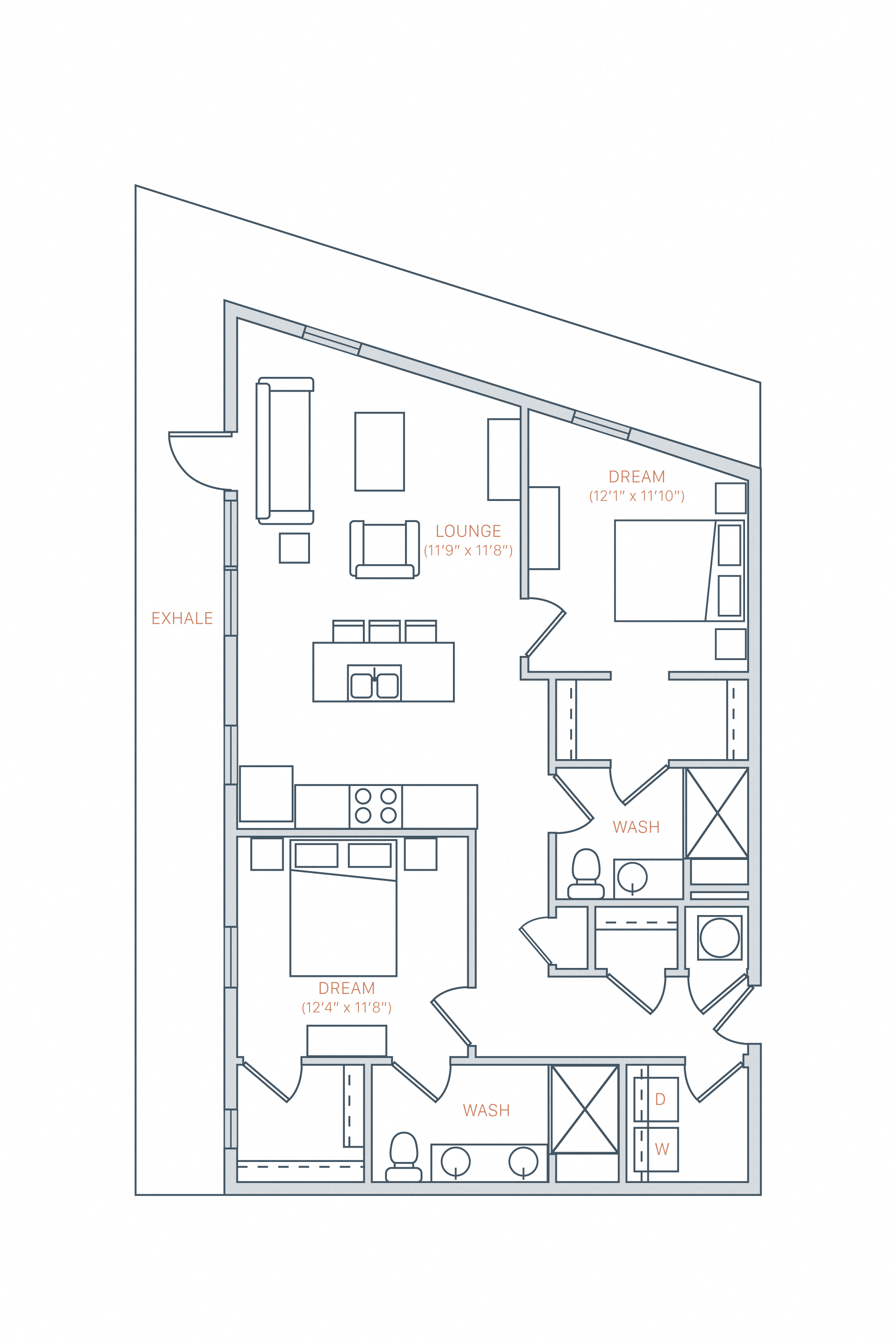Floor plan for 2 beds, 2 baths, 1080 sqft
