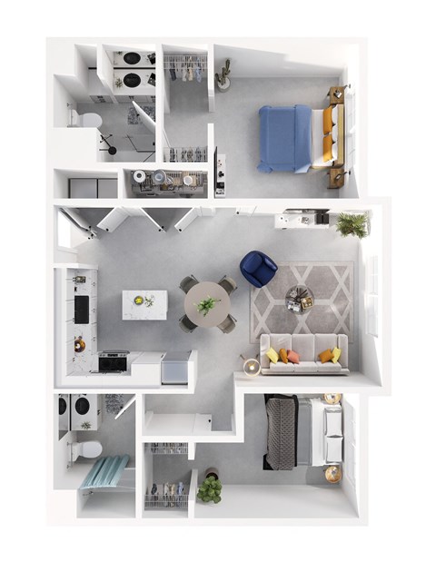 Floor plan for 2 beds, 2 baths, 1078 sqft