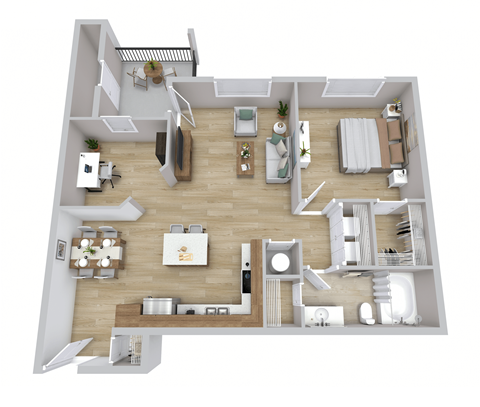 Floor plan for 1 bed, 1 bath, 1054 sqft