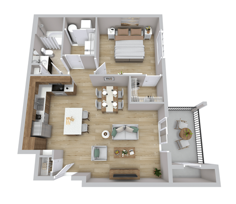 Floor plan for 1 bed, 1 bath, 895 sqft
