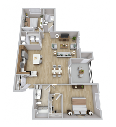 Floor plan for 2 beds, 2 baths, 1368 sqft