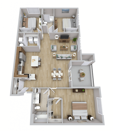 Floor plan for 3 beds, 2 baths, 1521 sqft