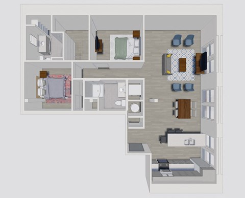 Floor plan for 2 beds, 2 baths, 1059 sqft