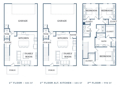 Floor plan for 3 beds, 2.5 baths, 1583 sqft