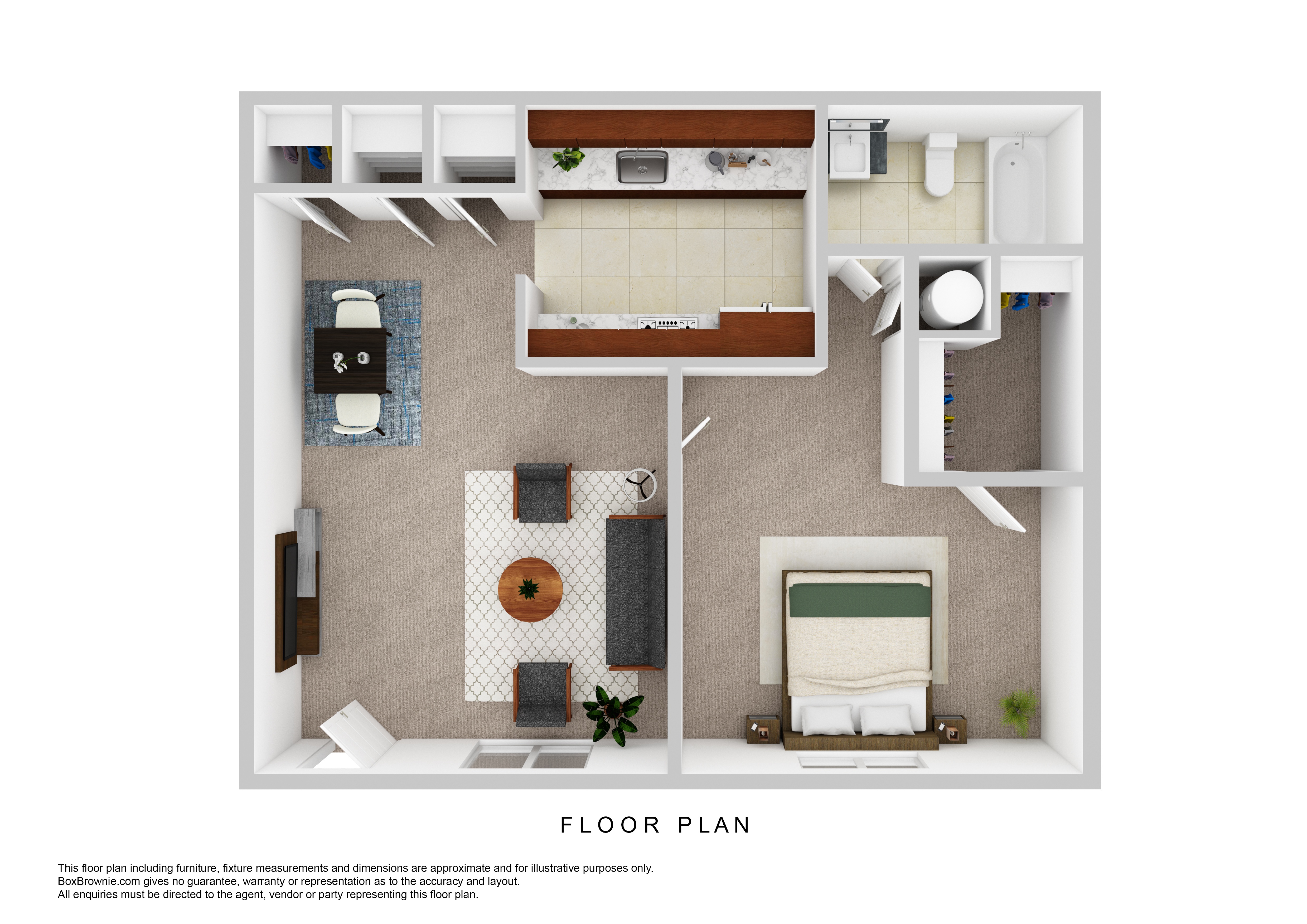 Floor plan for 1 bed, 1 bath, 650 sqft
