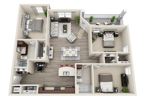 Floor plan for 3 beds, 2 baths, 1346 sqft