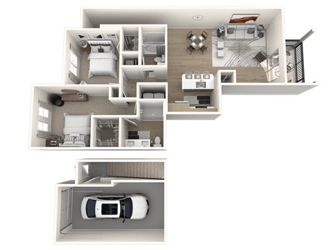 Floor plan for 2 beds, 2 baths, 1151 sqft