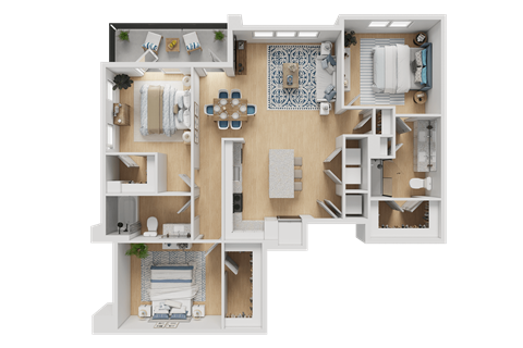 Floor plan for 3 beds, 2 baths, 1354 sqft