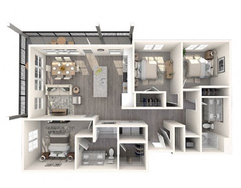 Floor plan for 3 beds, 2 baths, 1269 sqft