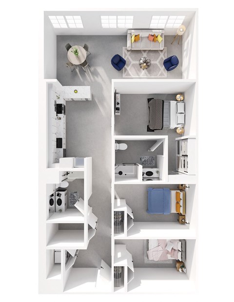 Floor plan for 3 beds, 2 baths, 1663 sqft