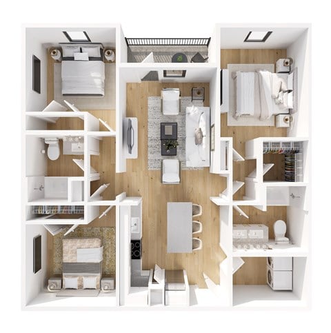 Floor plan for 3 beds, 2 baths, 1248 sqft