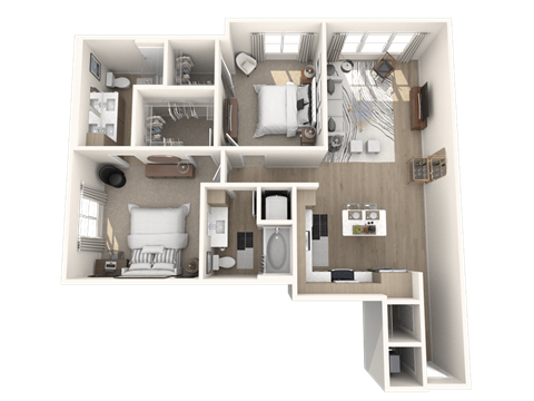 Floor plan for 2 beds, 2 baths, 1173 sqft