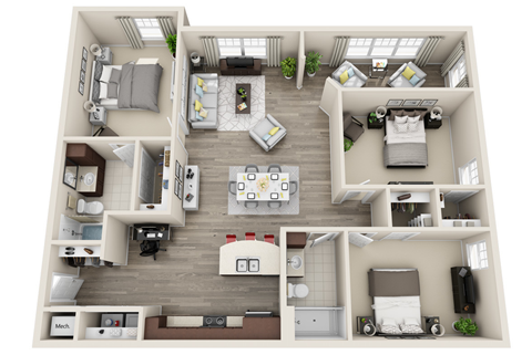 Floor plan for 3 beds, 2 baths, 1474 sqft