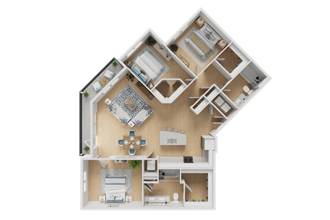 Floor plan for 3 beds, 2 baths, 1420 sqft