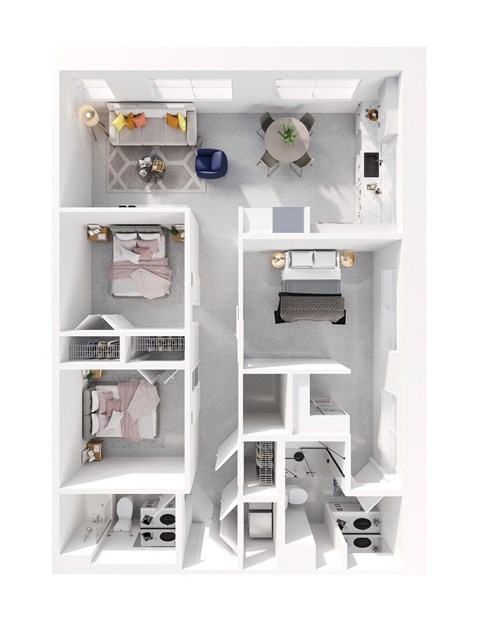 Floor plan for 3 beds, 2 baths, 1157 sqft