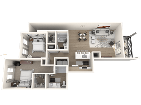 Floor plan for 2 beds, 2 baths, 1151 sqft