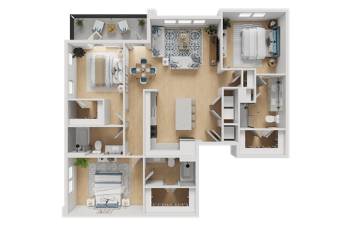 Floor plan for 3 beds, 3 baths, 1431 sqft